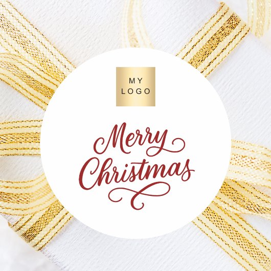 Rood wit script business kerst ronde sticker