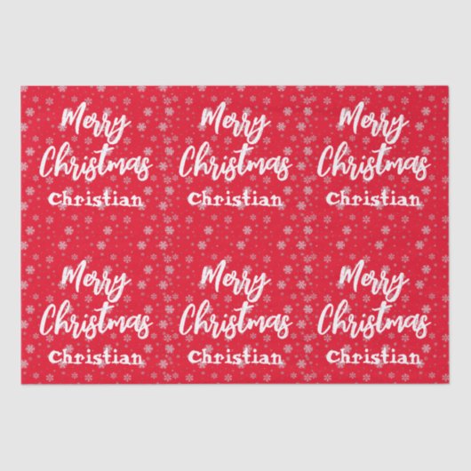 Rood & Wit Script Trendy Modern Vrolijk Kerstfeest Tissuepapier (Voorkant)