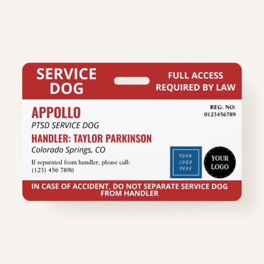 Rood Wit Service Hond 2 Logo's Geen Foto ID Badge (Voorkant)