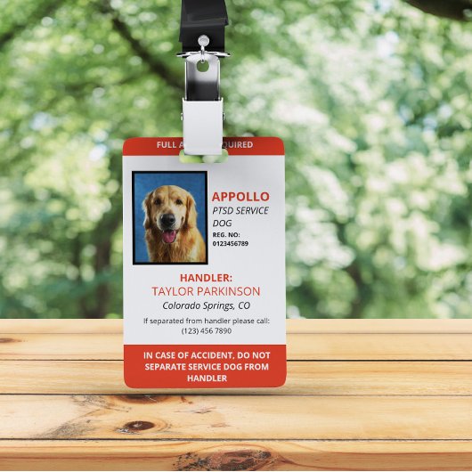 Rood Wit Service Hond Foto ID Badge