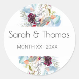 ROOD WIT & SINAASAPPEL BLOEMIGE ELEGANTE BRUILOFT RONDE STICKER