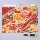Rood Wit Sinaasappel Japans Kimono Bloemen Decoupa Tissuepapier (Craft)