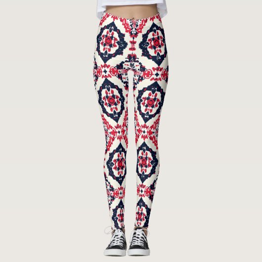 rood-wit-Slavisch patroon Leggings (Voorkant)