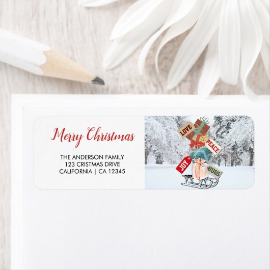 Rood Wit Sneeuwslee  Stijlvol Schattige Kerstmis Etiket (Insitu)