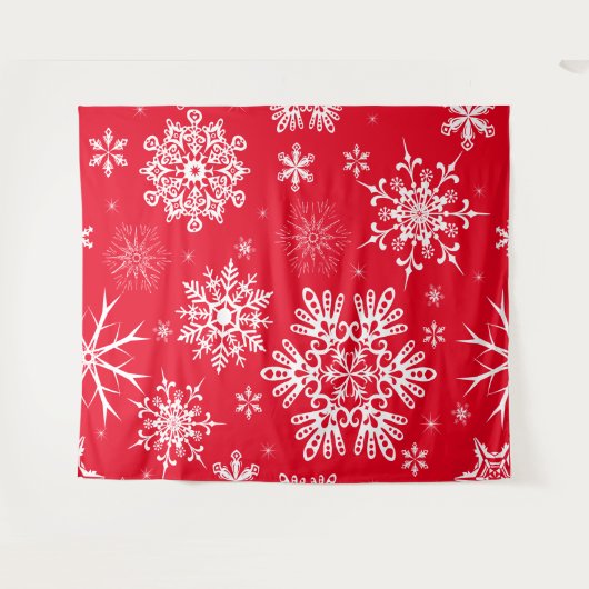 Rood wit sneeuwvlok patroon Kerst juichen Wandkleed (Voorkant (horizontaal))