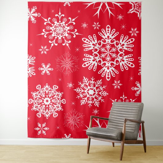 Rood wit sneeuwvlok patroon Kerst juichen Wandkleed (In situ)