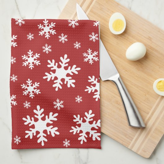 Rood Wit Sneeuwvlok Winter Kerstmis Feestdagen Theedoek (Quarter Fold)