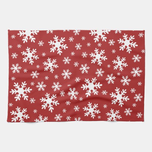 Rood Wit Sneeuwvlok Winter Kerstmis Feestdagen Theedoek (Horizontaal)