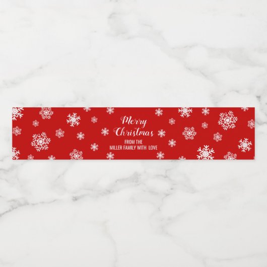 Rood Wit Sneeuwvlokken Custom Vrolijk Kerstfeest Waterfles Etiket (Enkel label)