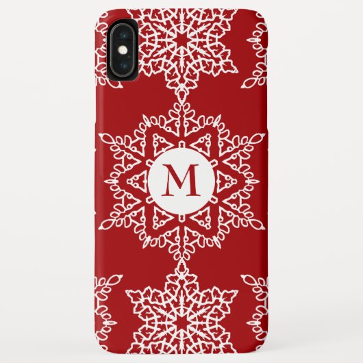 Rood Wit Sneeuwvlokken Kerstvakantie Monogram Case-Mate iPhone Case (Achterkant)