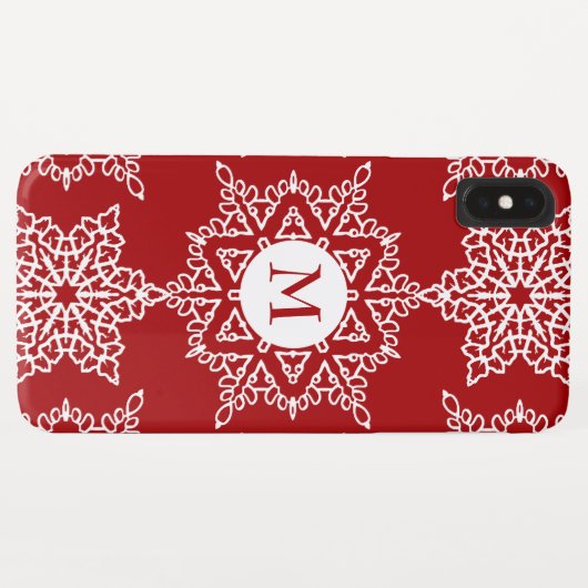 Rood Wit Sneeuwvlokken Kerstvakantie Monogram Case-Mate iPhone Case (Achterkant (horizontaal))