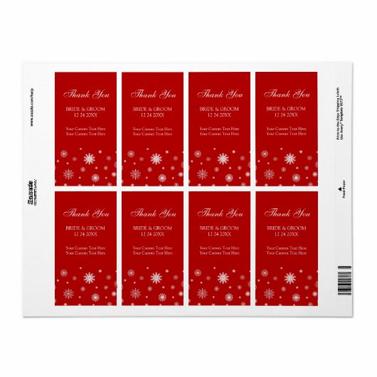 Rood Wit Sneeuwvlokken Winter Bruiloft Labels (Full Sheet)