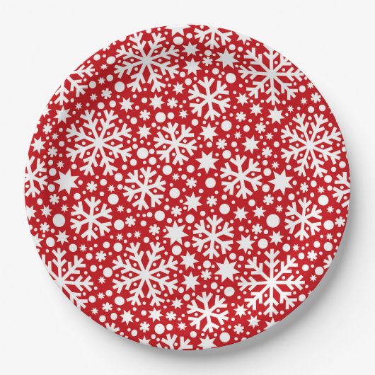 Rood wit sneeuwvlokpatroon bord (Voorkant)