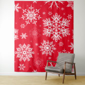 Rood wit sneeuwvlokpatroon Kerstsfeer Wandkleed (In situ)