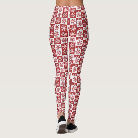 Rood/wit sneeuwvlokpatroon leggings (Achterkant)