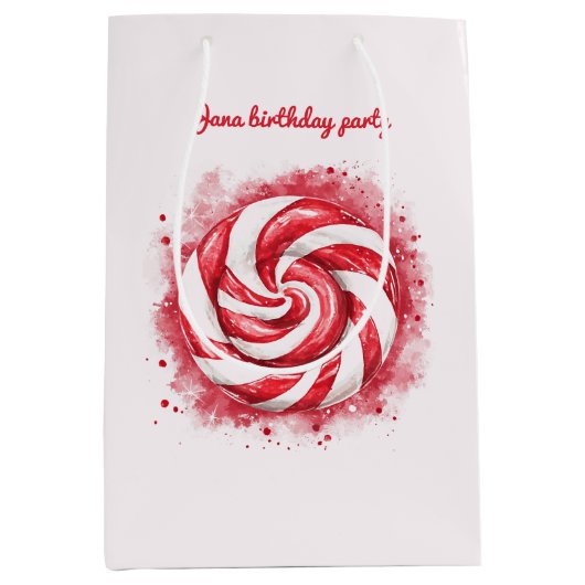 Rood & Wit Snoep Winter Verjaardag Gift Bag Medium Cadeauzakje (Voorkant)