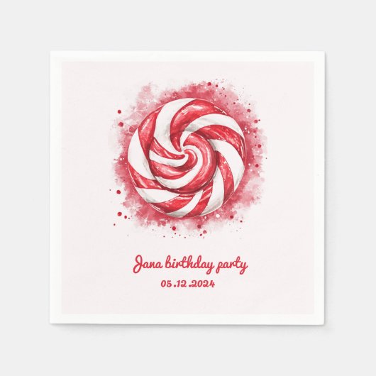 Rood & Wit Snoep Winterfeest Servet (Voorkant)