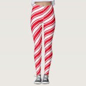 Rood wit snoepje diagonaal strepe kerstmis leggings (Voorkant)