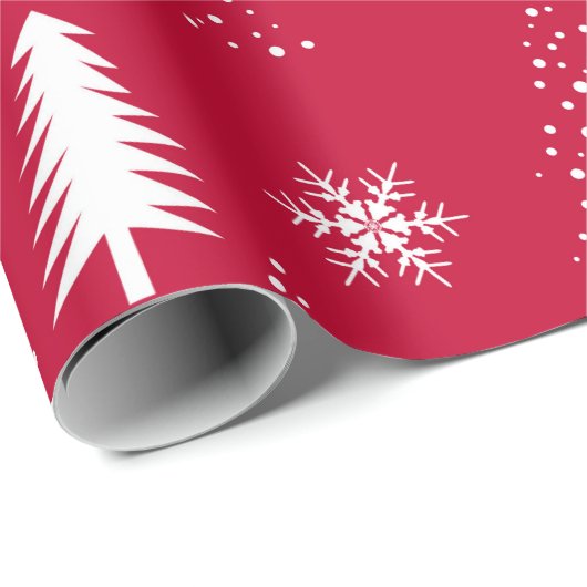 Rood wit Snowflake kerstbomen Verpakkingspapier Cadeaupapier (Rol Hoek)