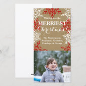 Rood wit Snowflakes kerstpapier Feestdagenkaart (Voorkant / Achterkant)