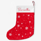 Rood wit Snowflakes sterpatroon met naam Kleine Kerstsok (Achterkant)