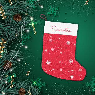 Rood wit Snowflakes sterpatroon met naam Kleine Kerstsok