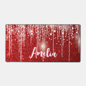Rood Wit Snowy Snowflake Jouw naam Bureaumat (Voorkant)