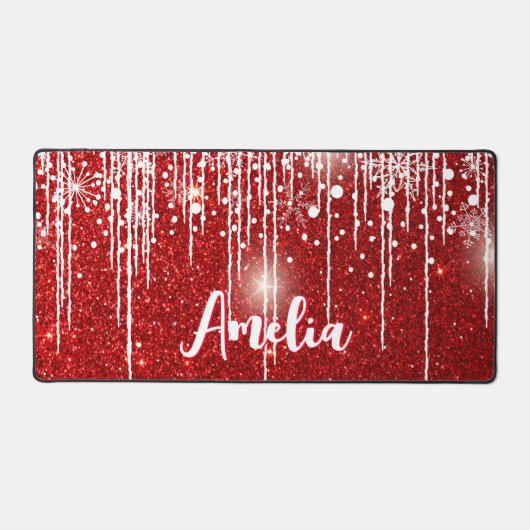 Rood Wit Snowy Snowflake Jouw naam Bureaumat (Voorkant)