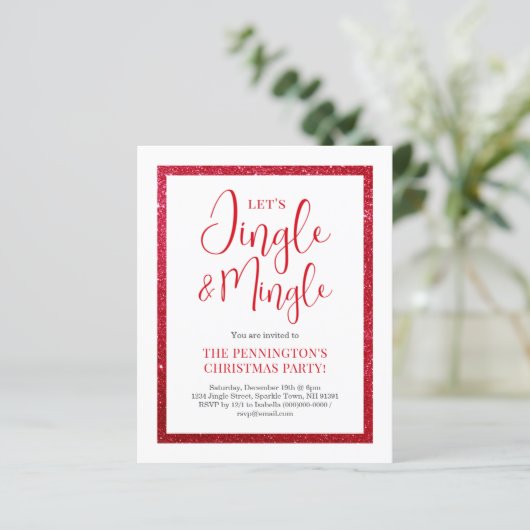 Rood & Wit Sparkle | Christmas Budget Invitation (Staand voorkant)