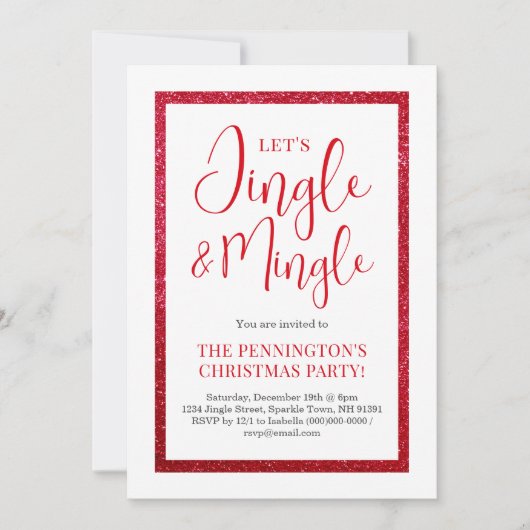 Rood & Wit Sparkle | Uitnodiging voor kerstfeestje (Voorkant)