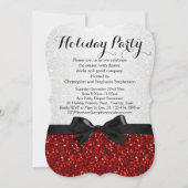 Rood/Wit Sparkly Bow Shaped Holiday Party Kaart (Voorkant)