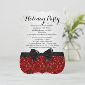 Rood/Wit Sparkly Bow Shaped Holiday Party Kaart (Staand voorkant)