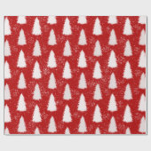 Rood & Wit Sparkly Sneeuwvlokken & Bomen Kerstmis Cadeaupapier (Vlak)