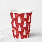 Rood & Wit Sparkly Sneeuwvlokken & Bomen Kerstmis Papieren Bekers (Achterkant)