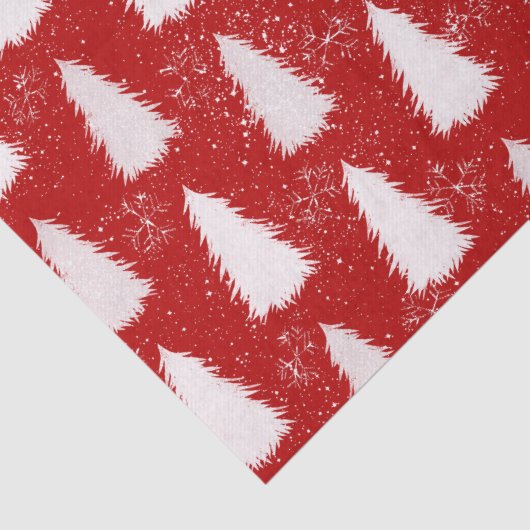 Rood & Wit Sparkly Sneeuwvlokken & Bomen Kerstmis Tissuepapier (Detail)