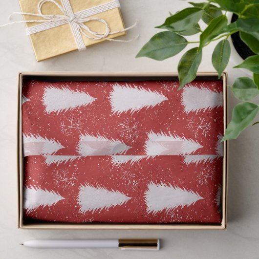 Rood & Wit Sparkly Sneeuwvlokken & Bomen Kerstmis Tissuepapier (Geschenk)