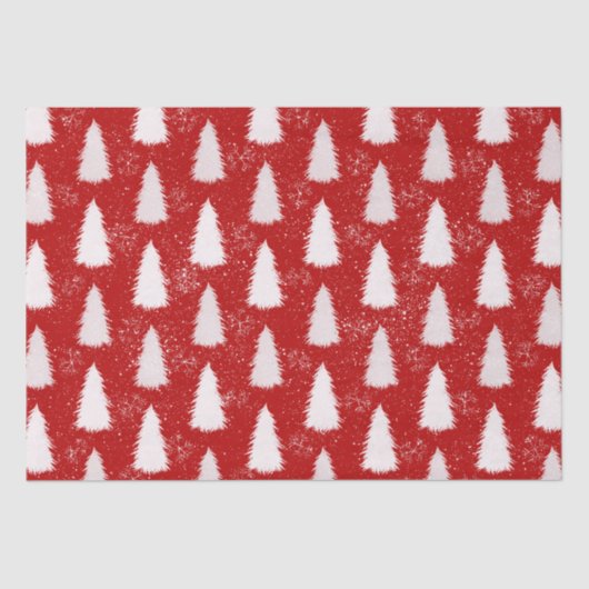 Rood & Wit Sparkly Sneeuwvlokken & Bomen Kerstmis Tissuepapier (Voorkant)