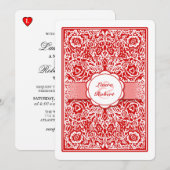 Rood & Wit Spelen Kaart - Hearts Wedding Uitnodige (Voorkant / Achterkant)