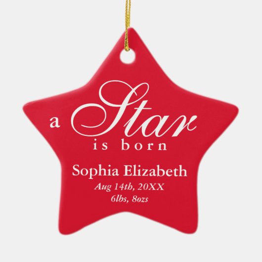 Rood wit ster geboren baby naam aankondiging keramisch ornament (Voorkant)