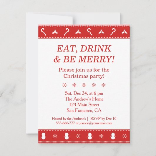 Rood Wit Stijlvol Modern Patroon Kerstfeest Kaart (Voorkant)