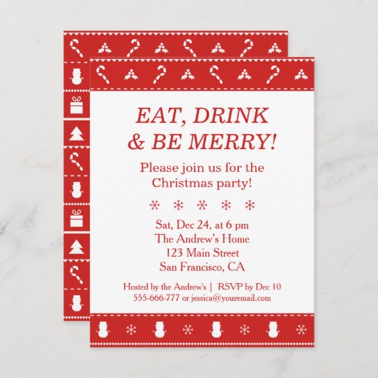 Rood Wit Stijlvol Modern Patroon Kerstfeest Kaart (Voorkant / Achterkant)