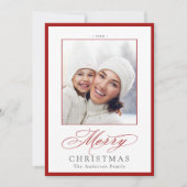 Rood & Wit Stijlvolle Vrolijke Kerstfoto Feestdagenkaart (Voorkant)
