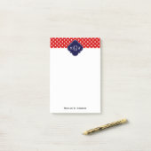 Rood Wit Stip Marineblauw Vierblad 3 Monogram Post-it® Notes (Op bureau)