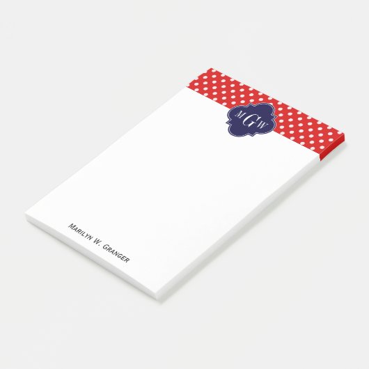 Rood Wit Stip Marineblauw Vierblad 3 Monogram Post-it® Notes (Schuin)