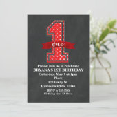 Rood & Wit Stippen 1 Eén 1e Verjaardagsfeestje Kaart (Staand voorkant)