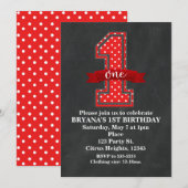 Rood & Wit Stippen 1 Eén 1e Verjaardagsfeestje Kaart (Voorkant / Achterkant)