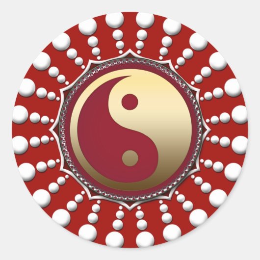 Rood & Wit Stippen Golden Yin Yang Sticker (Voorkant)