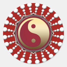 Rood & Wit Stippen Golden Yin Yang Sticker