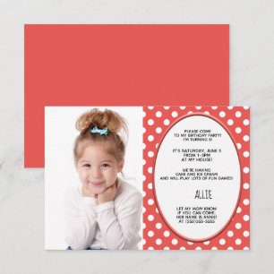 Rood & Wit Stippen Verjaardagsfeest Foto Uitnodigi Kaart