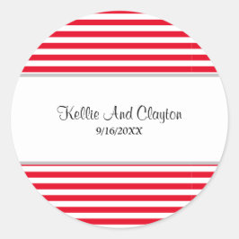 Rood/Wit Strepen Bruiloft Classic Ronde Sticker